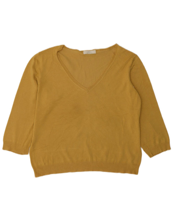 Marks & Spencer Dame 3/4-ærmet V-hals sweater UK 20 2XL Gul