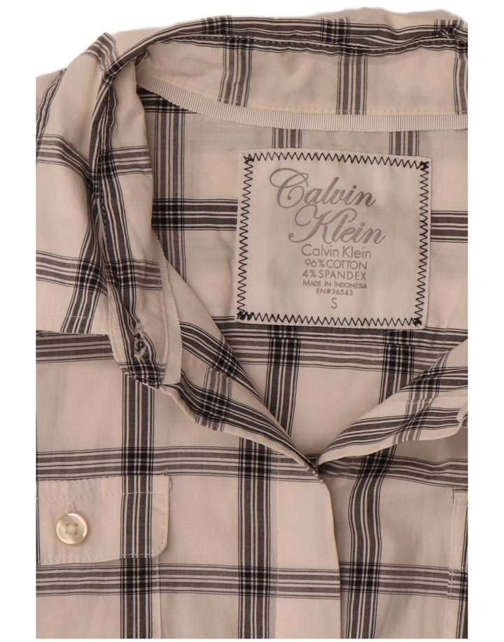 Calvin Klein Dameskjorte UK 10 Lille hvid ternet bomuld