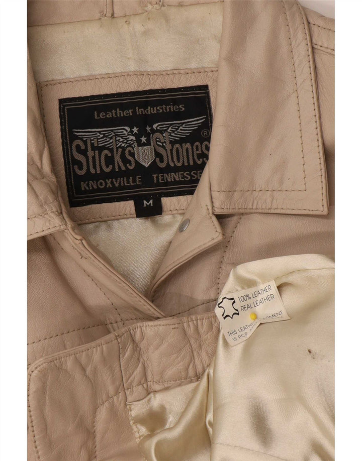 Vintage læderjakke til kvinder UK 14 Medium Beige