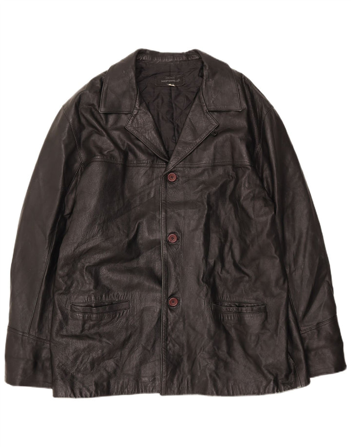 MASTERPELLE Mens Leather Jacket UK 44 2XL Black Leather