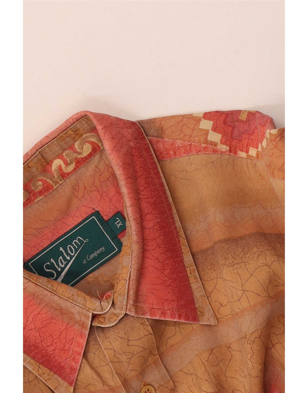 Vintage kortærmet herreskjorte XL Beige Geometrisk