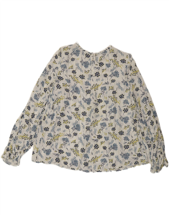 Marks & Spencer Dame Langærmet Bluse Top UK 14 Large White Floral