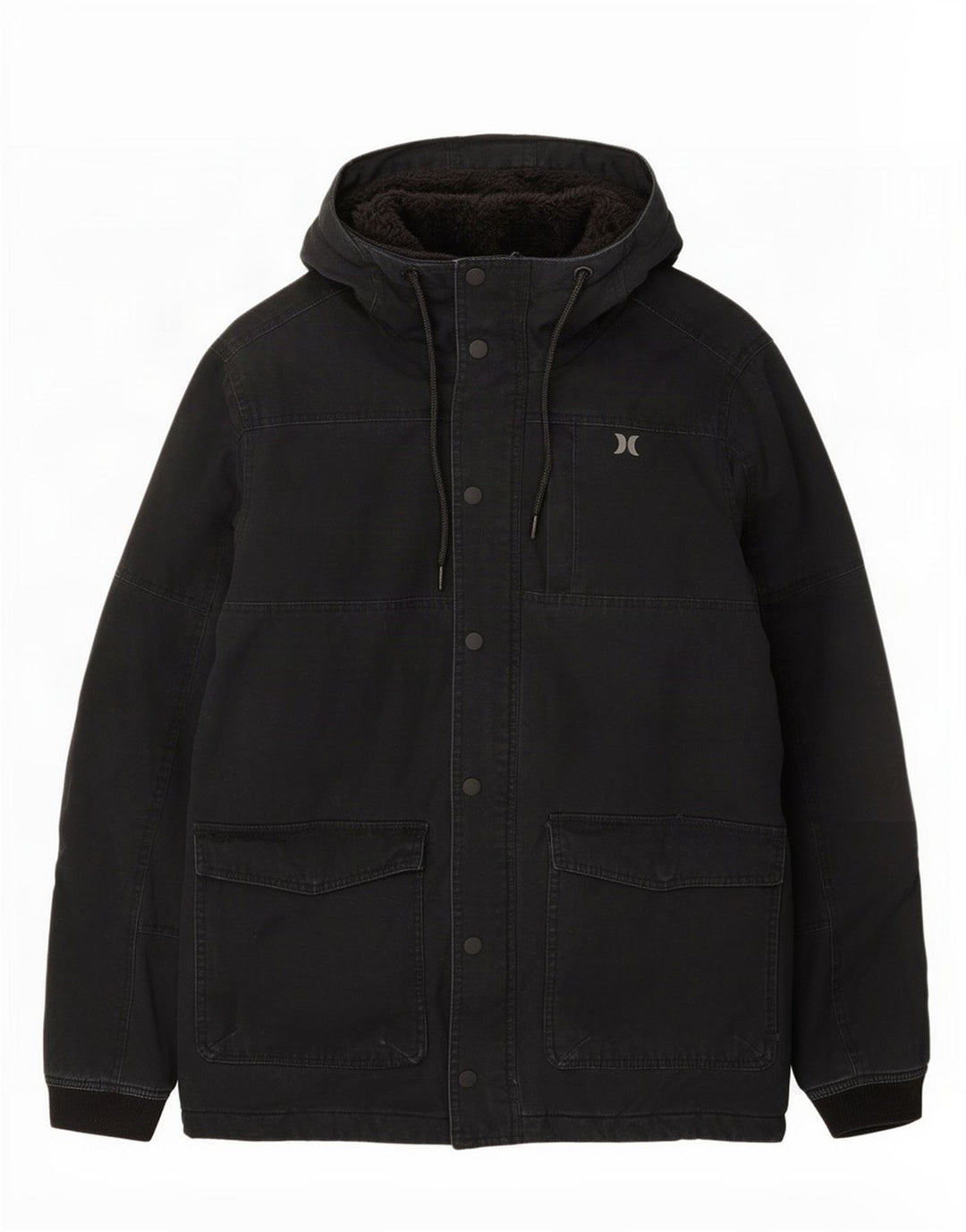 Hurley Herre Hooded Parka Jacket UK 36 Small Black Bomuld