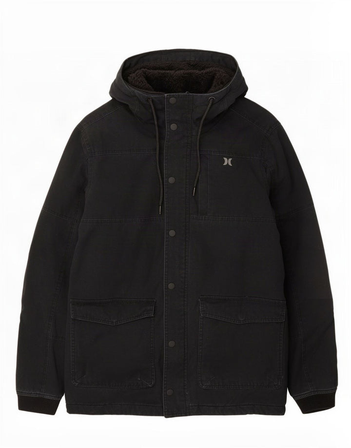 Hurley Herre Hooded Parka Jacket UK 36 Small Black Bomuld