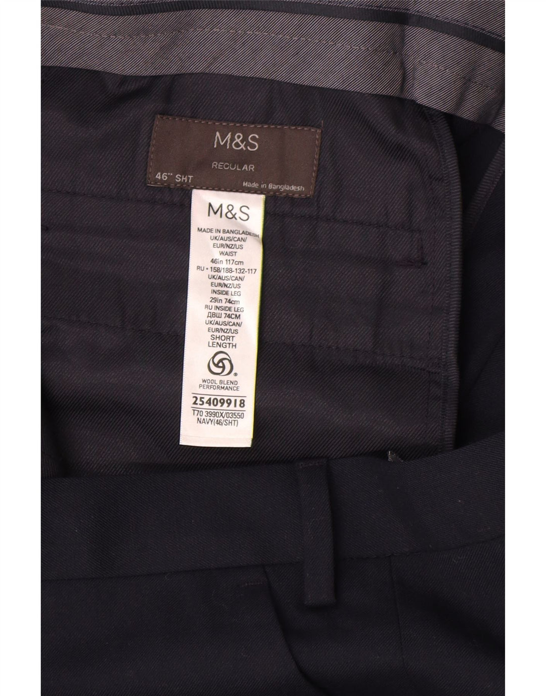 Marks & Spencer Herre Short Regular Fit Suit Bukser W46 L29 Navy Blue