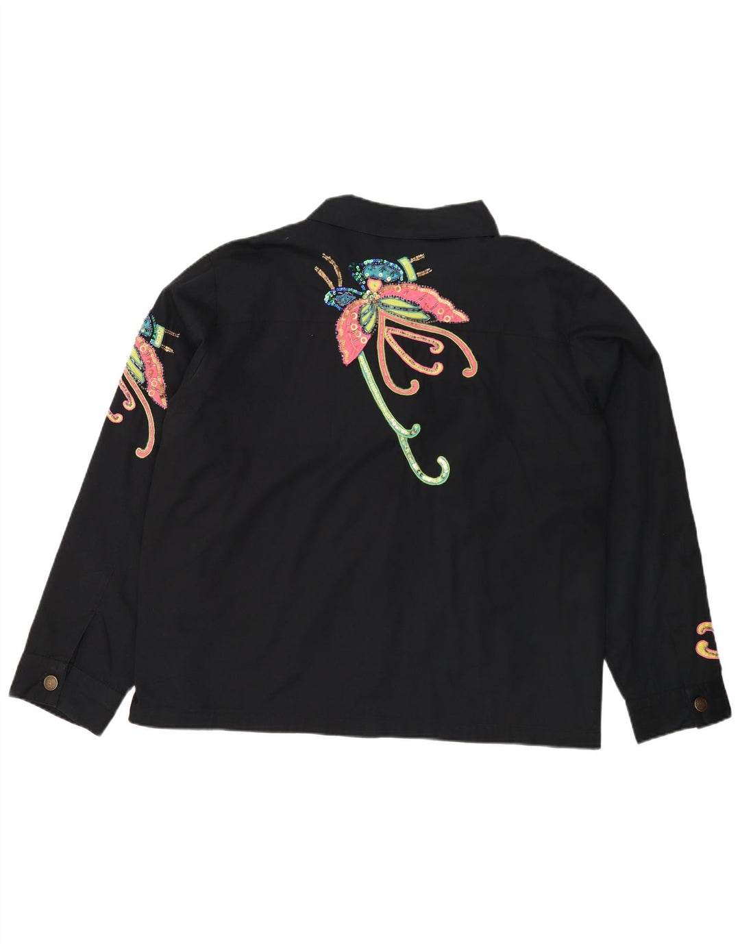 INDIGO MOON Oversized bomberjakke til kvinder UK 22 3XL Sort sommerfugl