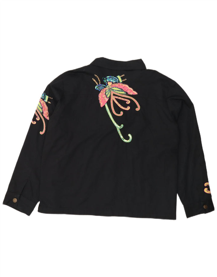 INDIGO MOON Oversized bomberjakke til kvinder UK 22 3XL Sort sommerfugl