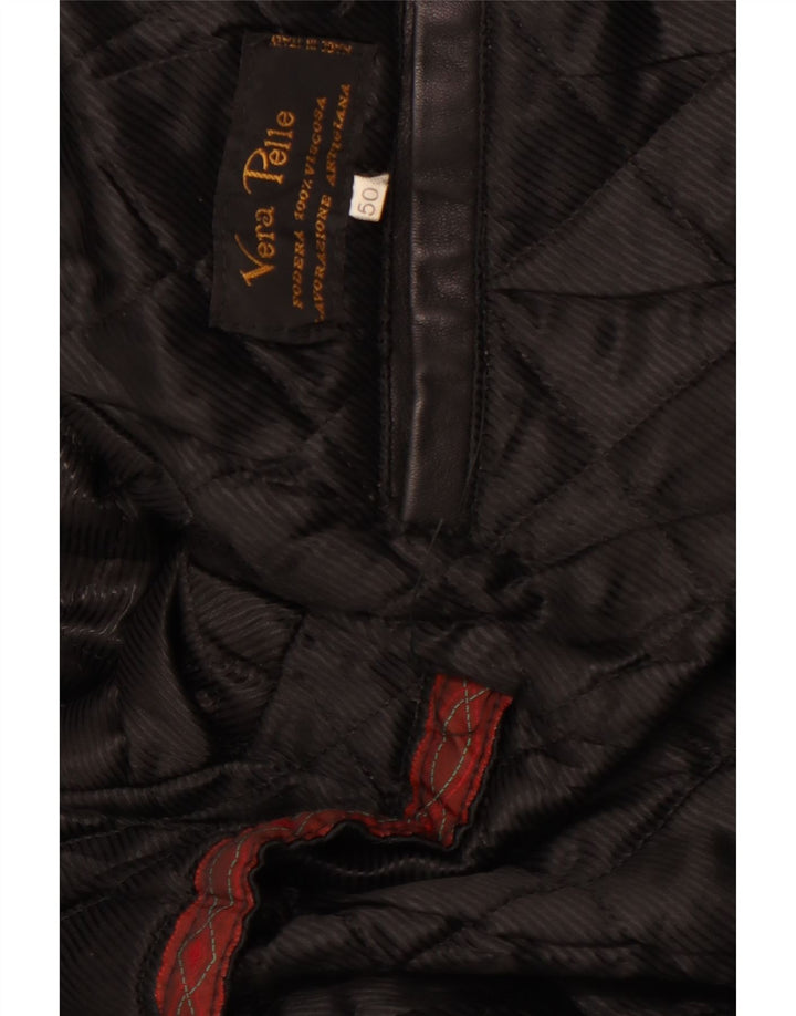 VINTAGE Herre Læderjakke IT 50 Stor Sort Læder