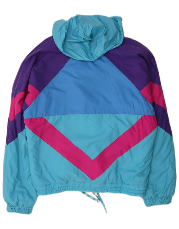 Vintage vindjakke med hætte til mænd UK 42 XL Blå Colourblock Polyamid