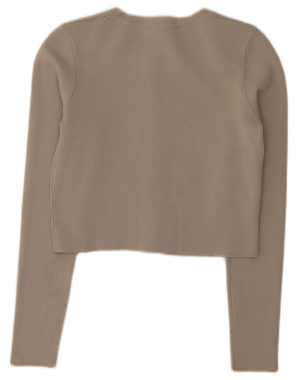 Zara Womens Crop Cardigan Sweater UK 8 Small Grey Viscose
