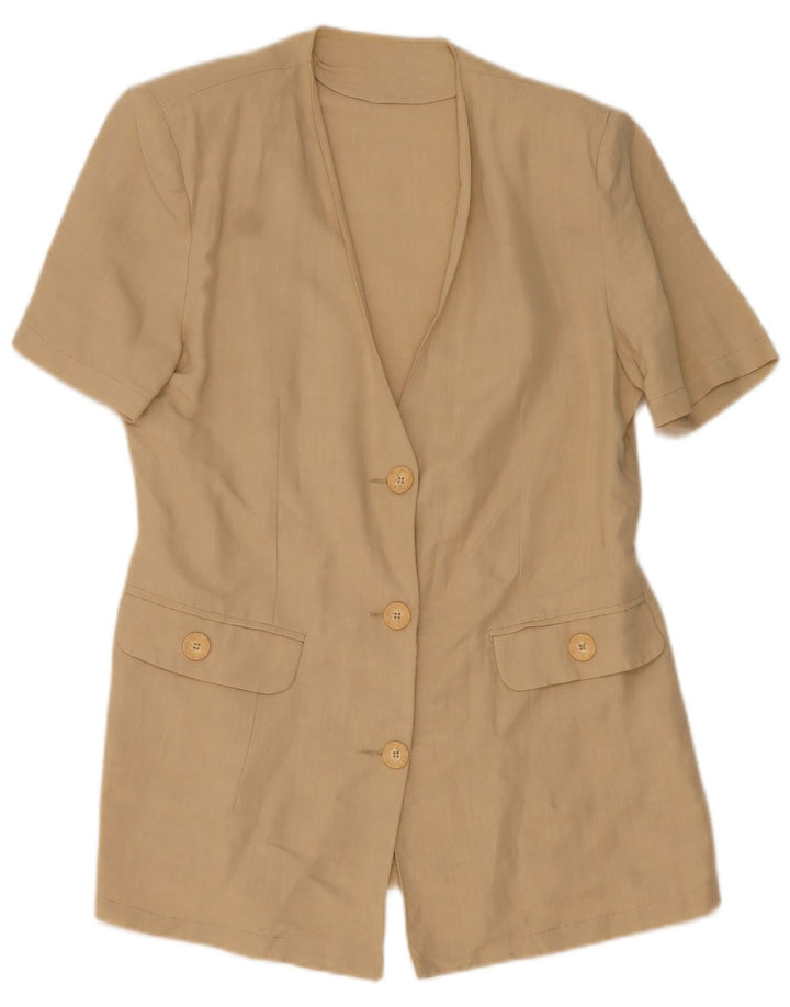 VINTAGE kortærmet 3-knaps blazerjakke til kvinder IT 46 Large Beige