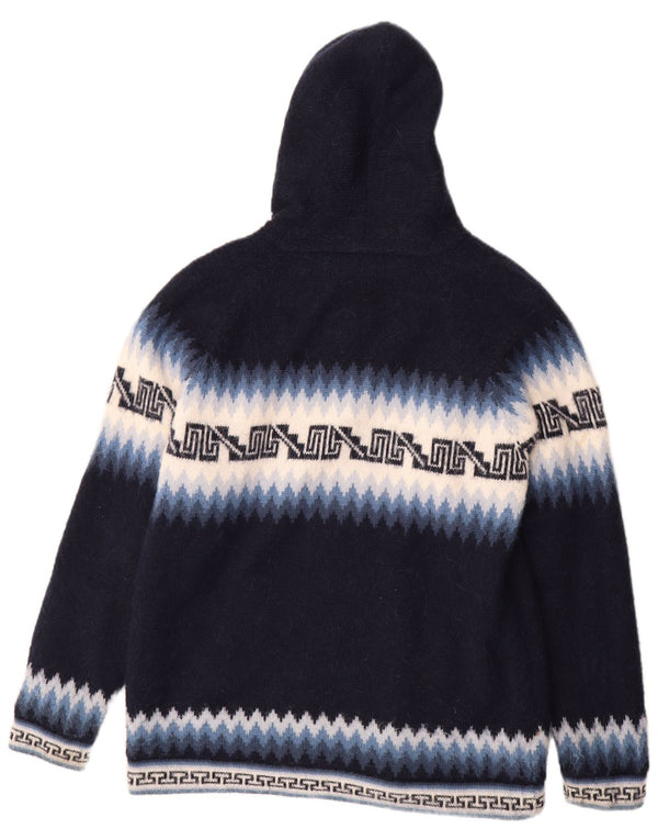 Vintage sweater med hætte til mænd Stor marineblå Fair Isle Aztec