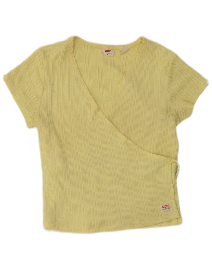 Levi's Womens Crop Wrap Cardigan Top UK 8 Small Yellow Bomuld