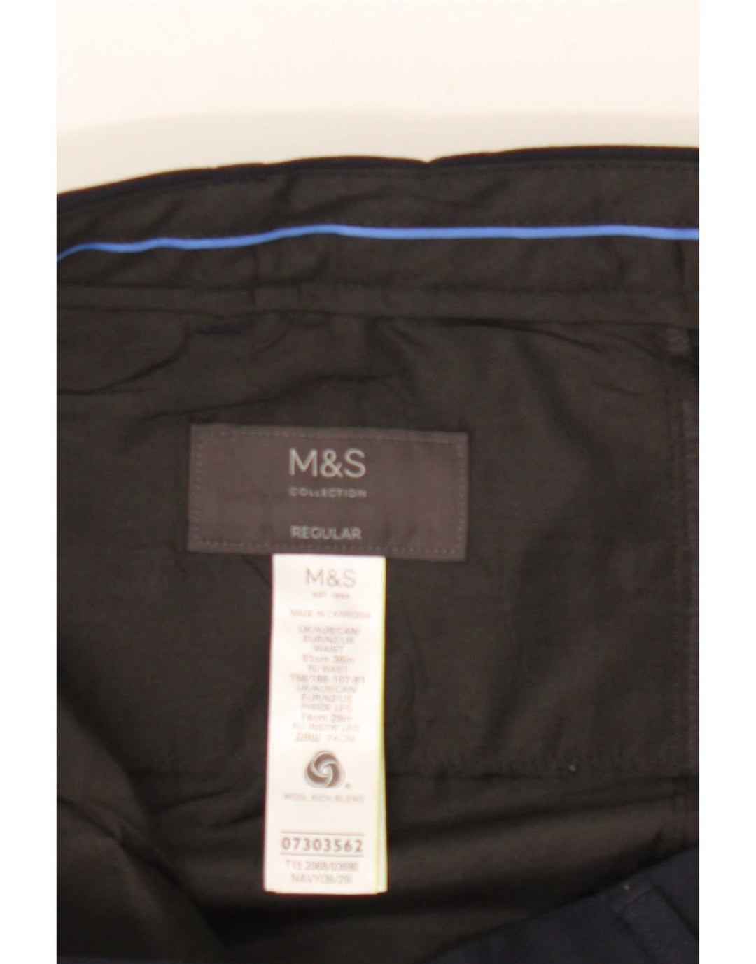 Marks & Spencer Herre Regular Suit Bukser W36 L29 Marineblå Uld