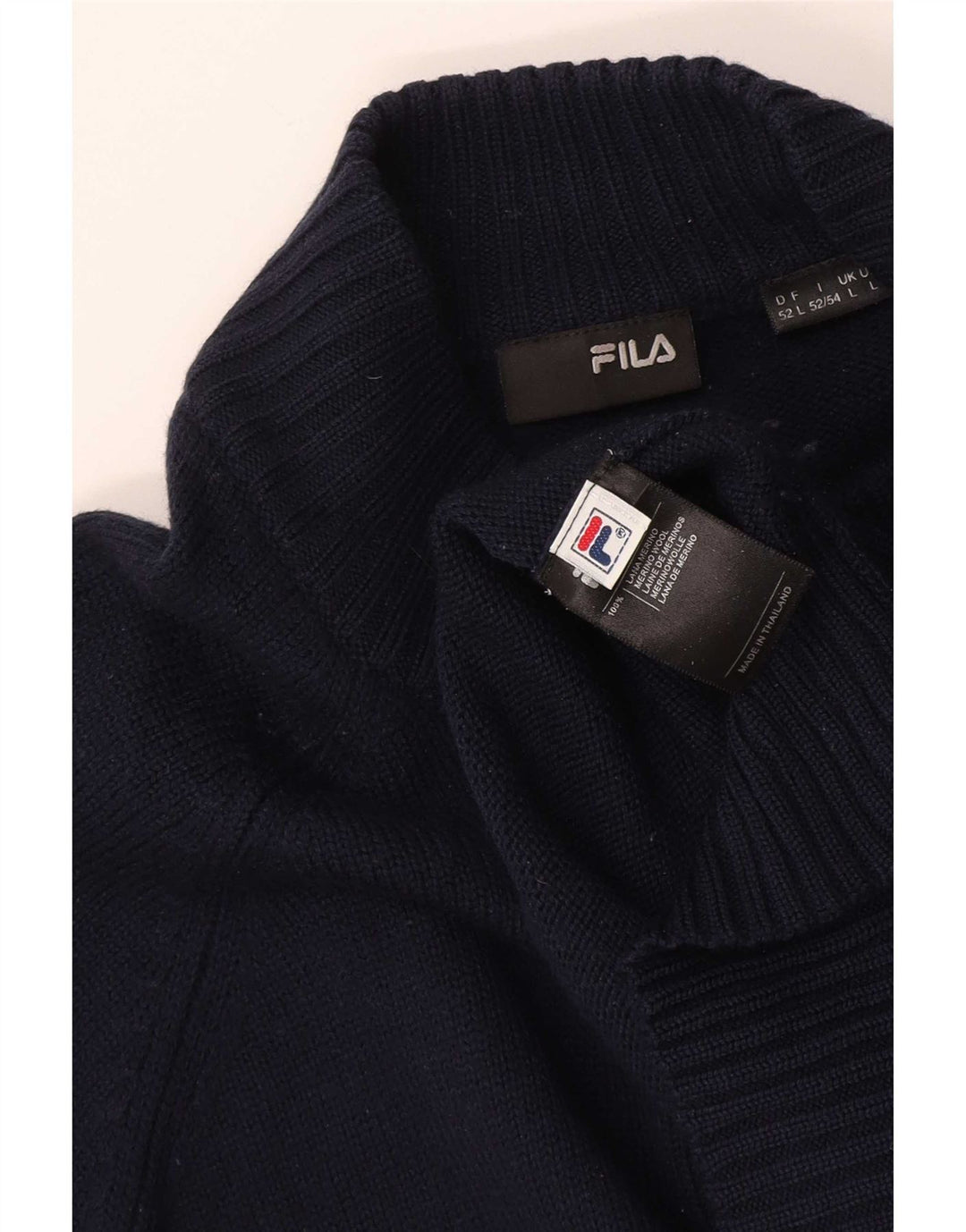 Fila Herre Zip Neck Jumper Sweater Large Navy Blue Merino Uld