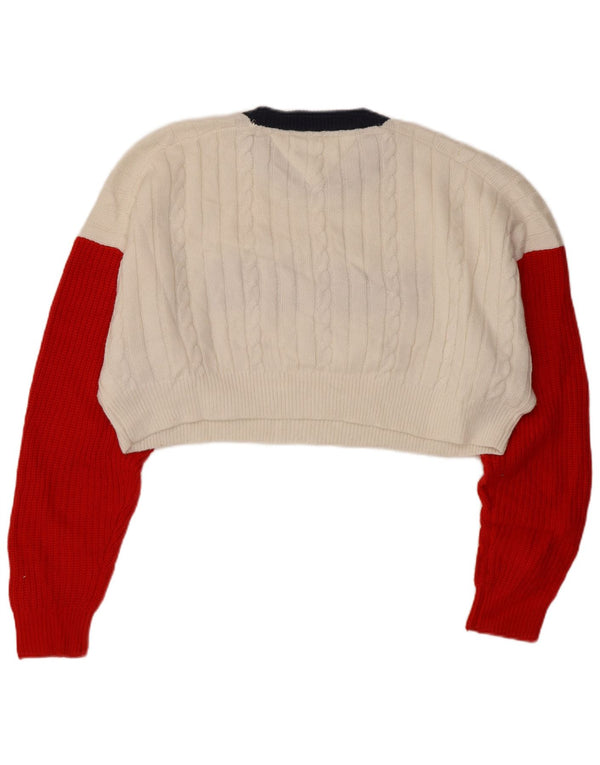 Tommy Hilfiger Womens Graphic Crew Neck Jumper Sweater UK 10 Small White