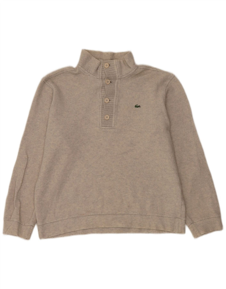 Lacoste Herre Button Neck Jumper Sweater Størrelse 5 Large Beige Flecked Wool
