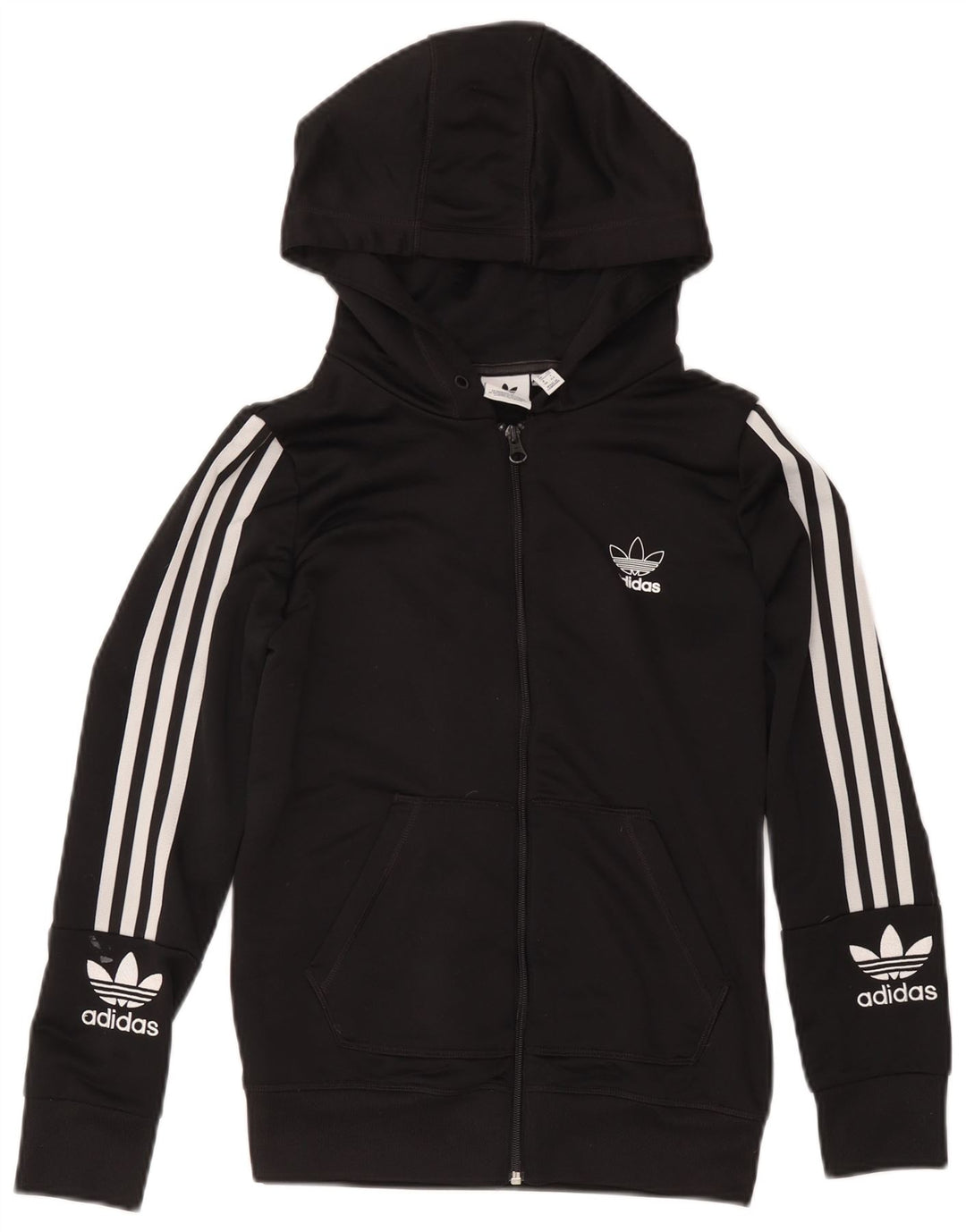 Adidas Dame Grafisk Hættetrøje Sweater UK 12 Medium Sort Polyester