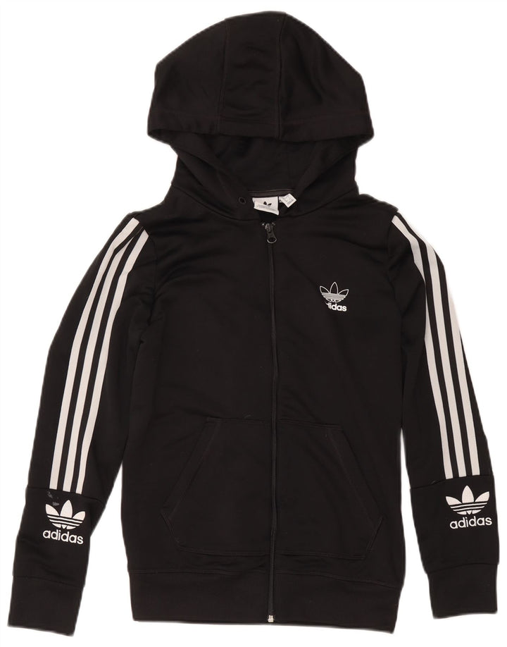 Adidas Dame Grafisk Hættetrøje Sweater UK 12 Medium Sort Polyester