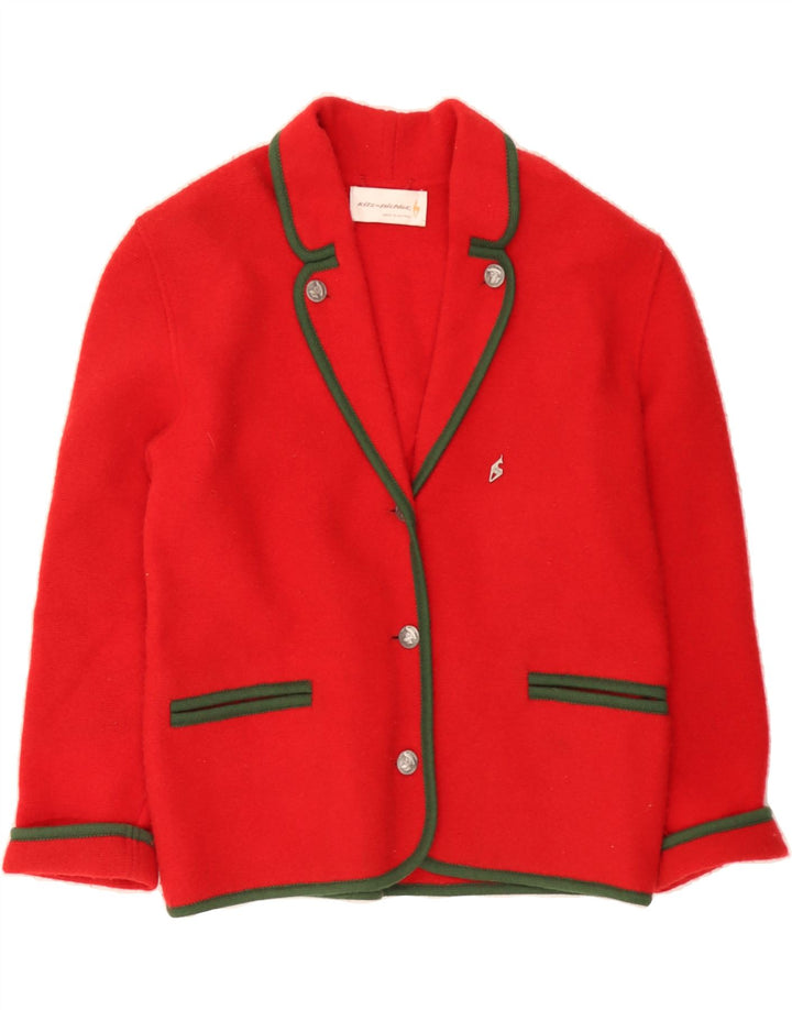 KITZ-PICKER Womens Knit 3 Button Blazer Jacket UK 14 Large Red Lambswool Vintage Kitz-Picker and Second-Hand Kitz-Picker from Messina Hembry 