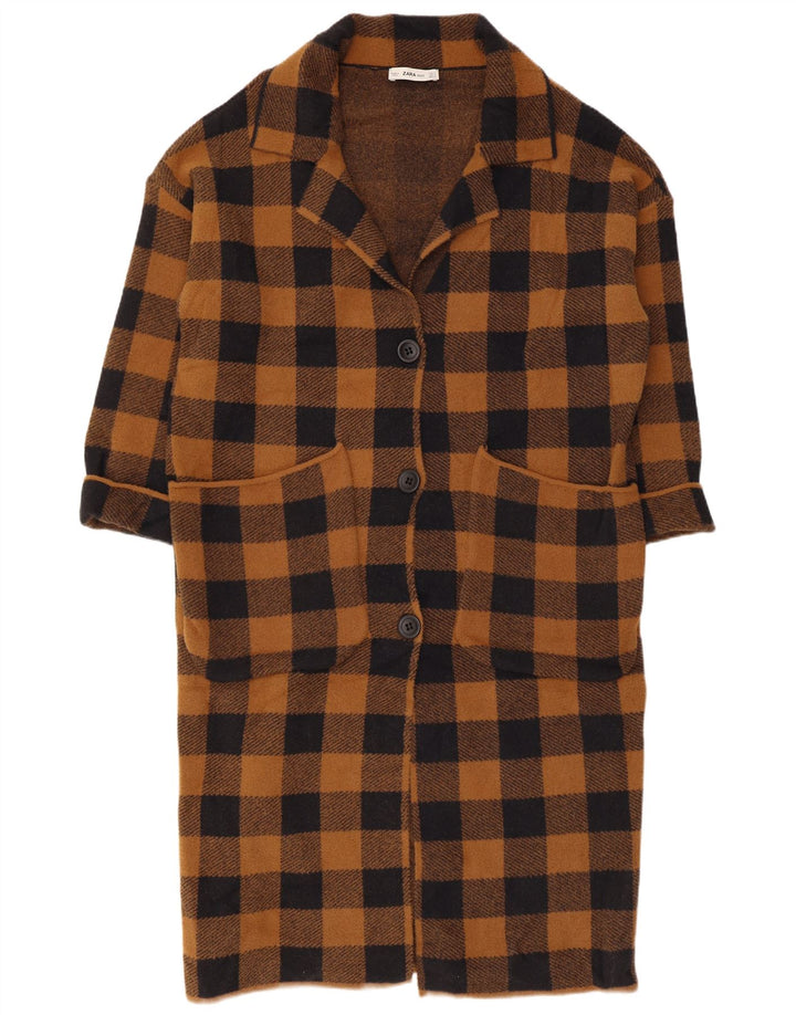 Zara Dame Oversized Overfrakke UK 10 Small Brown Gingham Nylon