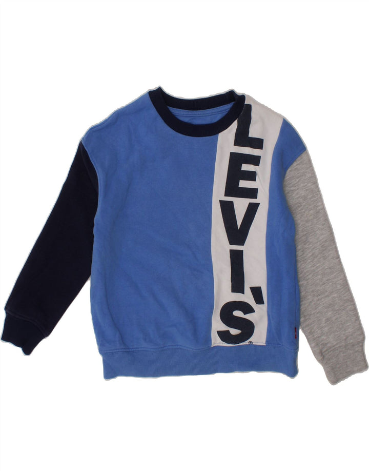 LEVI'S Boys Graphic Sweatshirt Jumper 3-4 Years Blue Colourblock Cotton Vintage Levi's and Second-Hand Levi's from Messina Hembry 