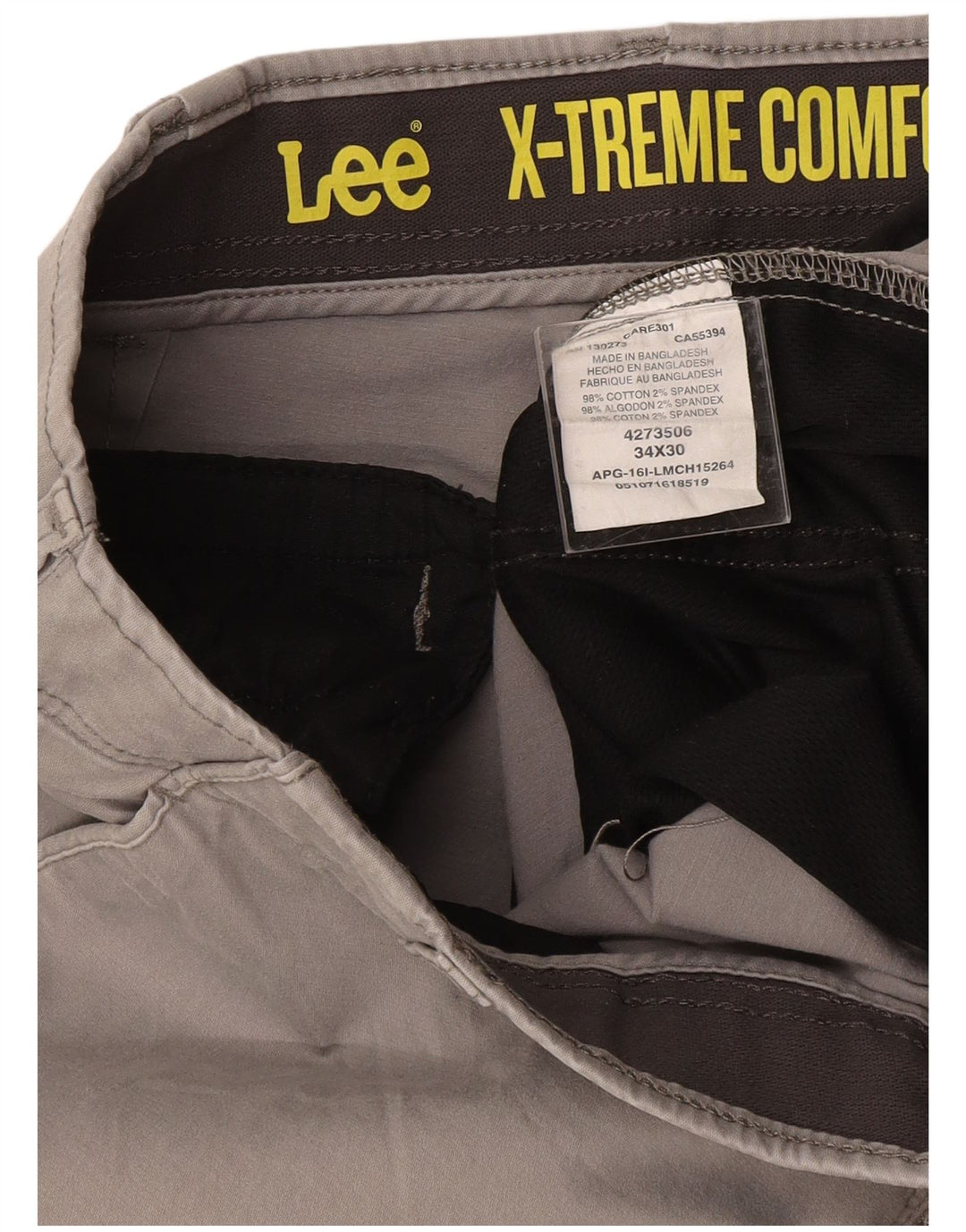 Lee Mens X-treme Comfort Lige Chinobukser W34 L30 Grå Bomuld