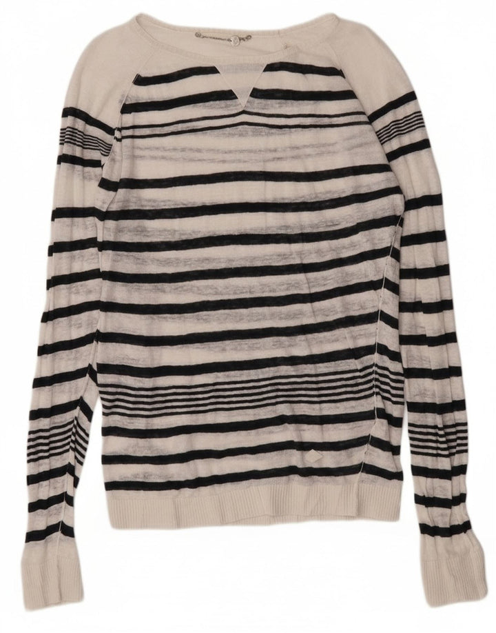 Diesel Dame Boat Neck Jumper Sweater UK 14 Medium Hvid Stribet