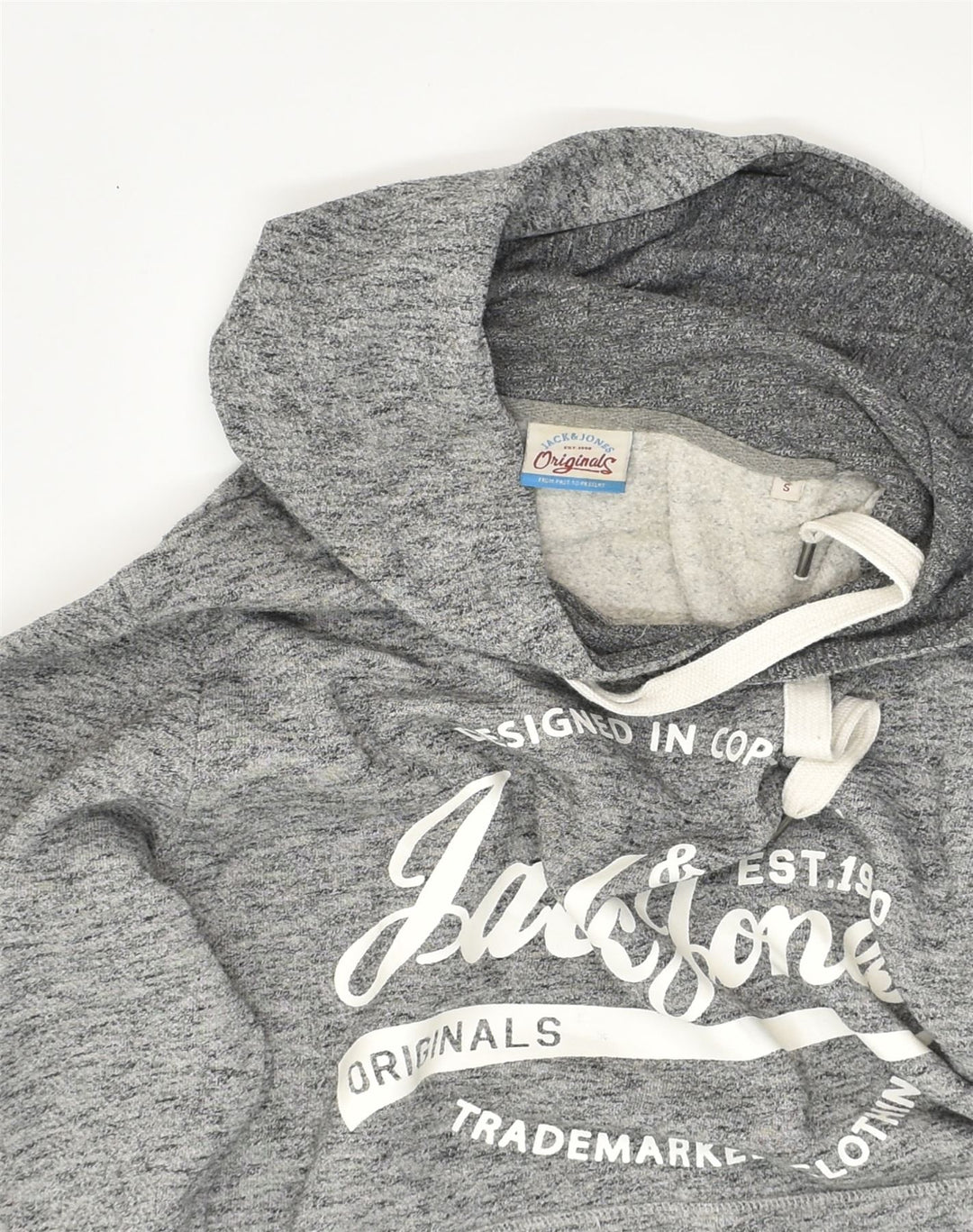 JACK & JONES Mens Graphic Hoodie Jumper Small Grey Polyester | Vintage Jack & Jones | Thrift | Second-Hand Jack & Jones | Used Clothing | Messina Hembry 