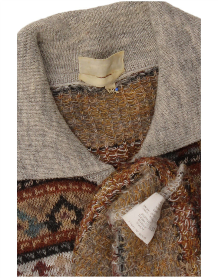 VINTAGE Herre Polo Neck Jumper Sweater IT 52 Large Brown Fair Isle Akryl