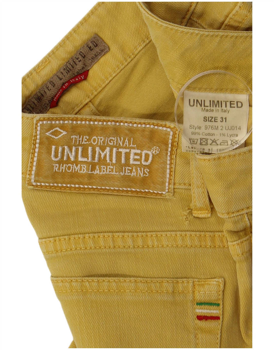 UBEGRÆNSET Herre cropped jeans W31 L25 gul bomuld