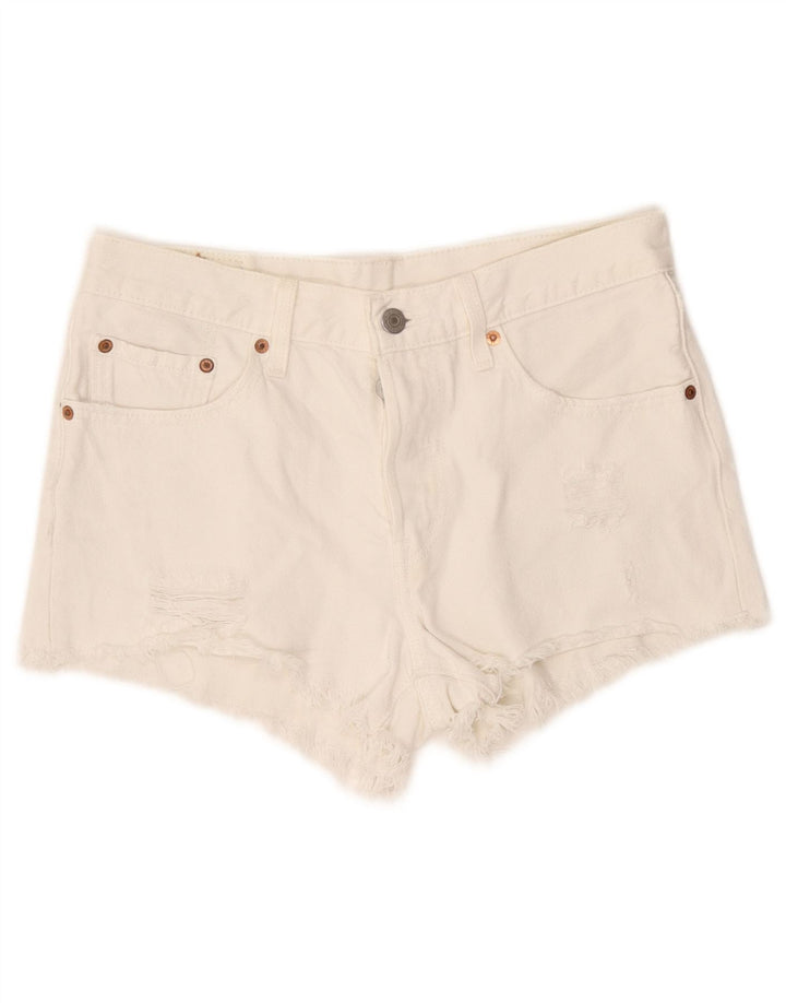Levi's Womens 501 Distressed Denim Shorts W26 Small White Bomuld