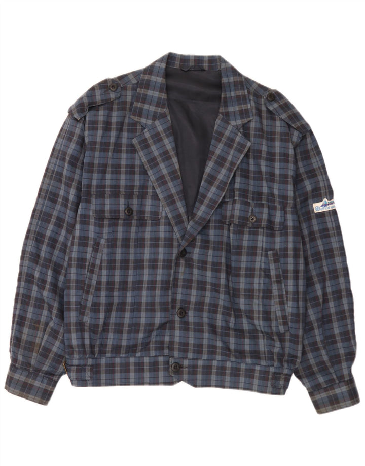 Vintage Herre Military Bomber Jacket IT 52 XL Blue Check Polyester