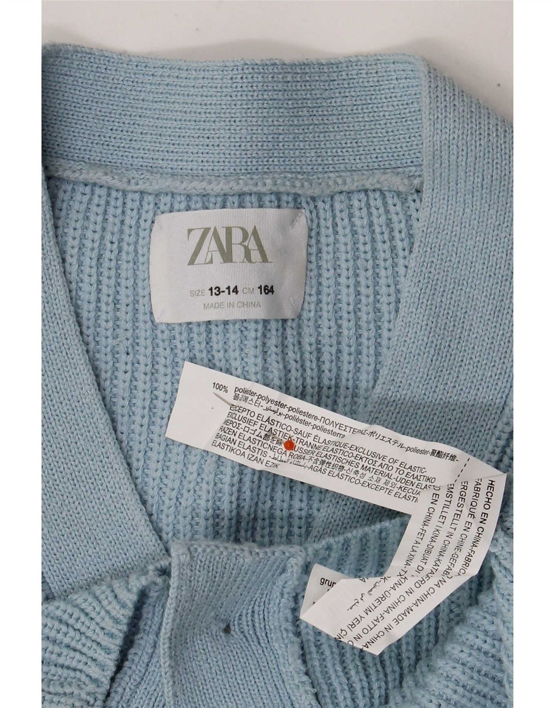 Zara Girls Crop Cardigan Sweater 13-14 År Blå Polyester