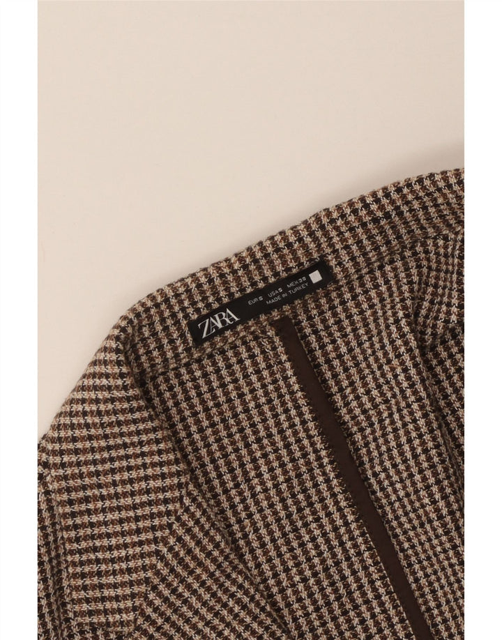 Zara Herre 2-knaps blazerjakke UK 36 Small Brown Houndstooth