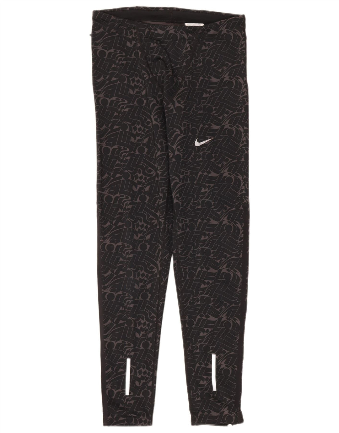 Nike Dame Dri Fit Leggings UK 14 Medium Sort Geometrisk Polyester