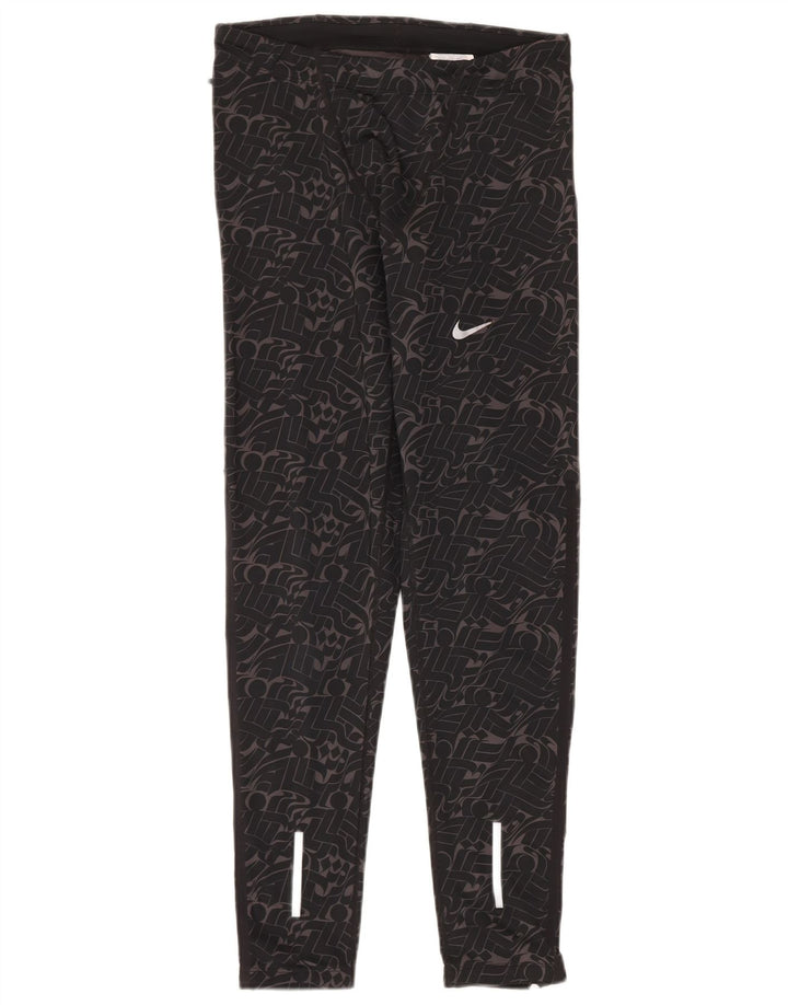 Nike Dame Dri Fit Leggings UK 14 Medium Sort Geometrisk Polyester
