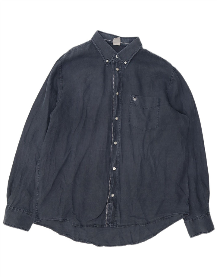 Murphy & Nye Herre Sailmakers Shirt 2XL Navy Blue Linen