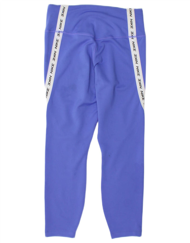 Nike Dame Grafiske Capri Leggings UK 8 Small Blue Colourblock Polyester