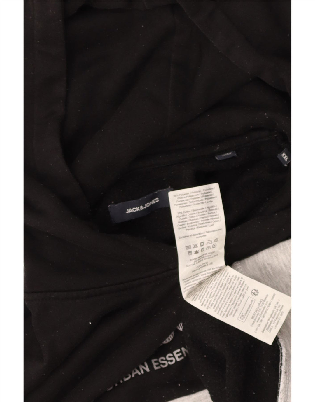 JACK & JONES Mens Graphic Hoodie Jumper 2XL Black Colourblock Polyester