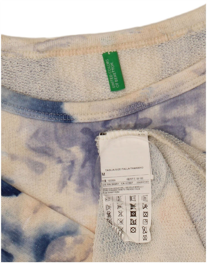 BENETTON Dame Top 3/4 ærmer UK 14 Medium Blue Floral Bomuld