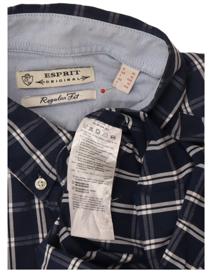 ESPRIT herreskjorte XL marineblå ternet bomuld