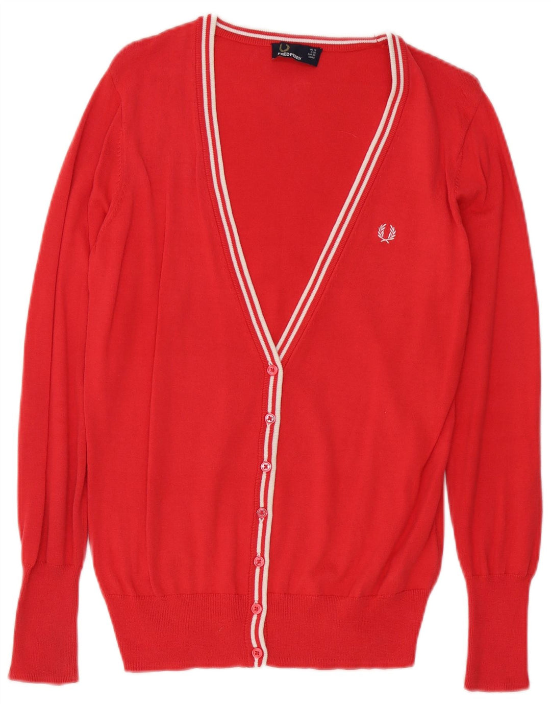 Fred Perry Dame Cardigan Sweater UK 10 Lille Rød Bomuld