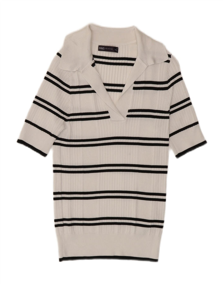 MARKS & SPENCER Womens Polo Neck Jumper Sweater UK 10 Small White Striped