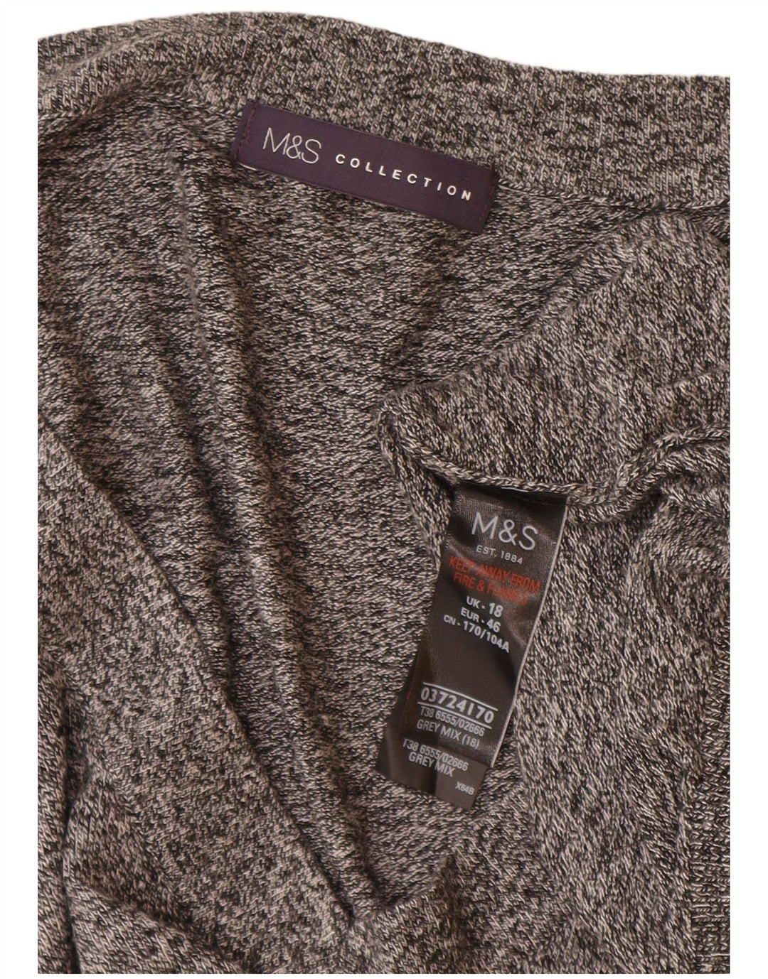 MARKS & SPENCER Womens V-Neck Jumper Sweater UK 18 XL Grey Flecked