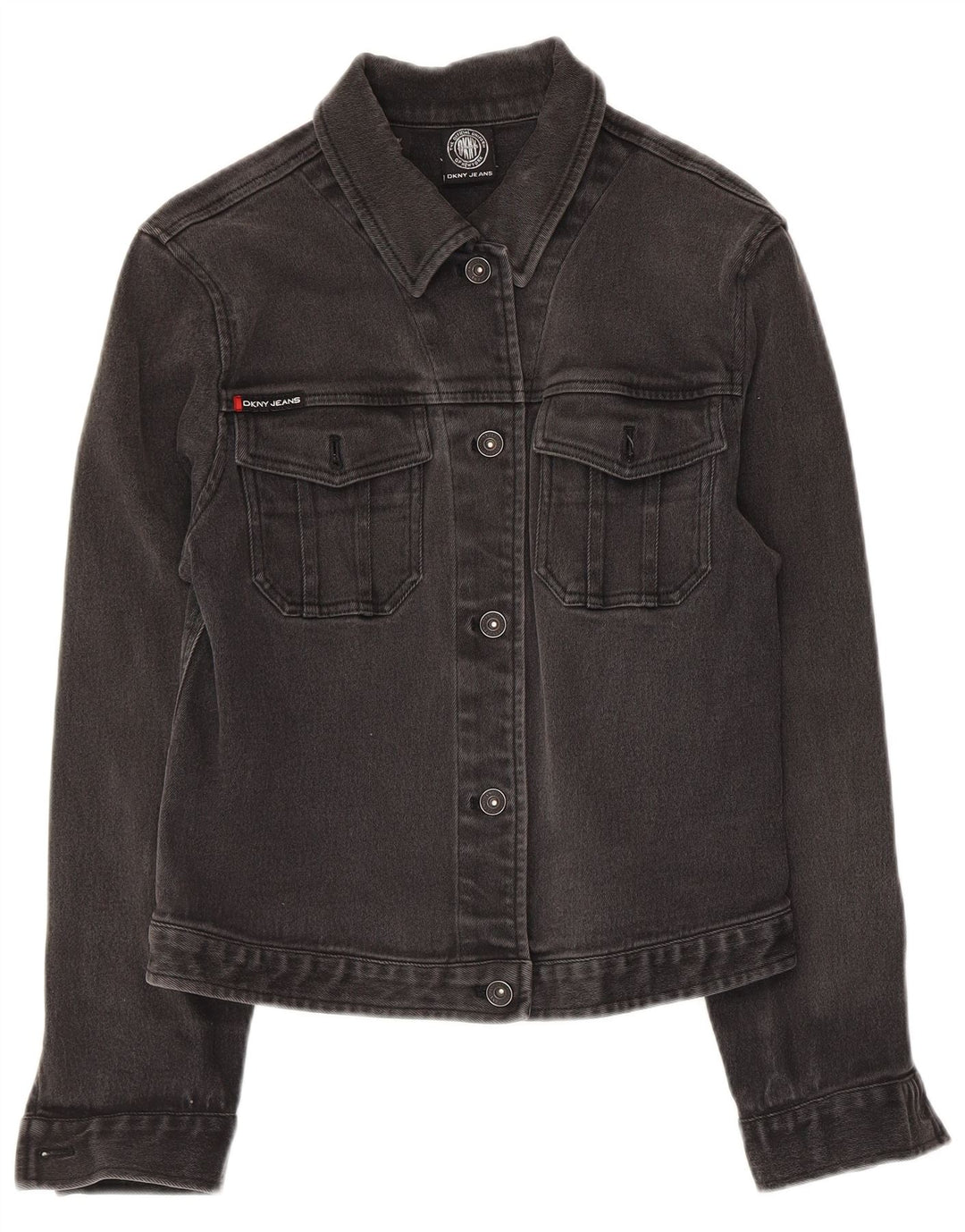 Dkny Womens Crop Denim Jacket UK 14 Large Grå Bomuld