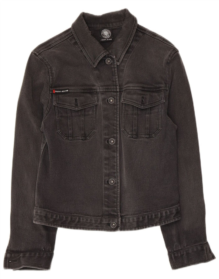 Dkny Womens Crop Denim Jacket UK 14 Large Grå Bomuld