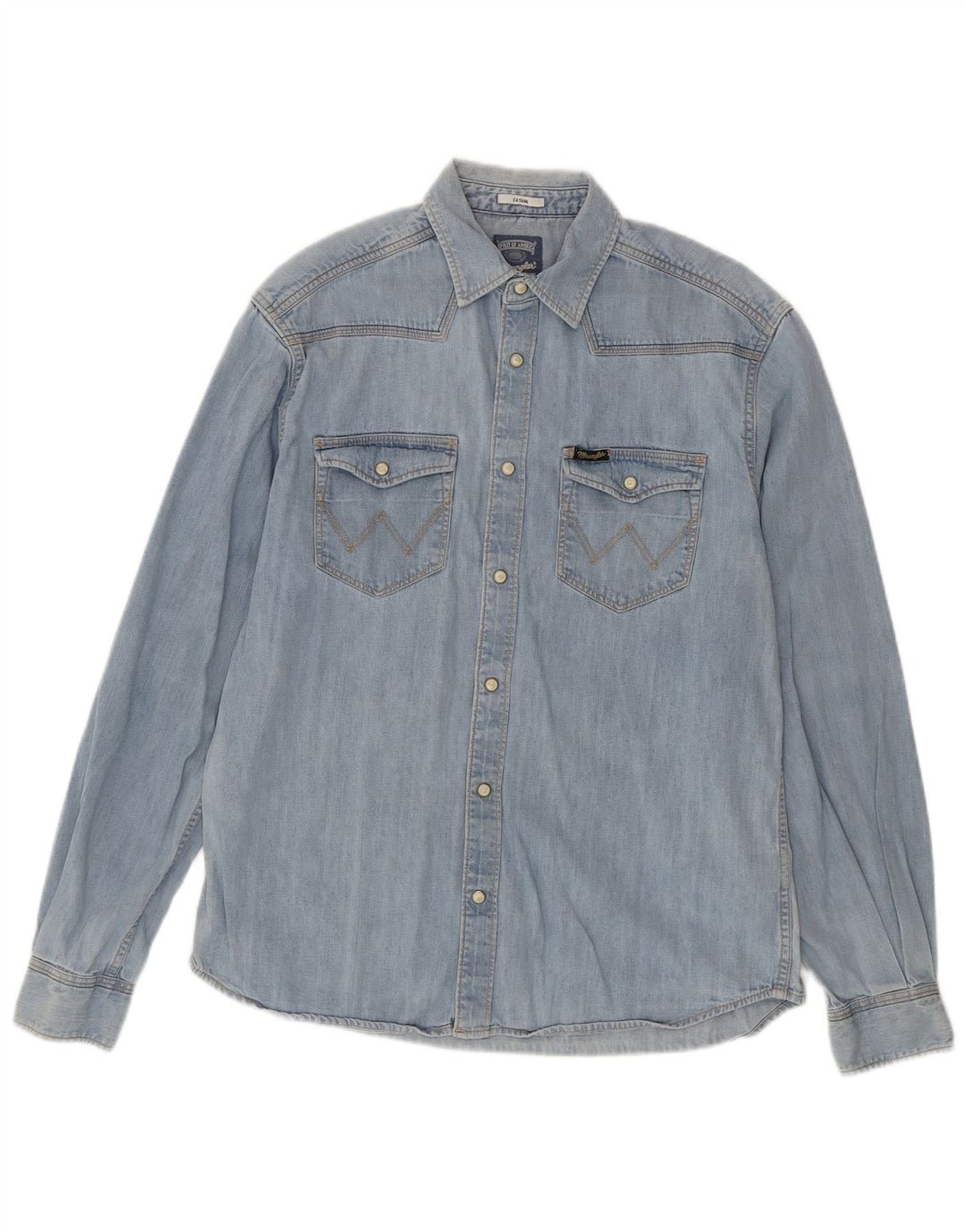 WRANGLER Herre Casual Denim skjorte Lille blå bomuld
