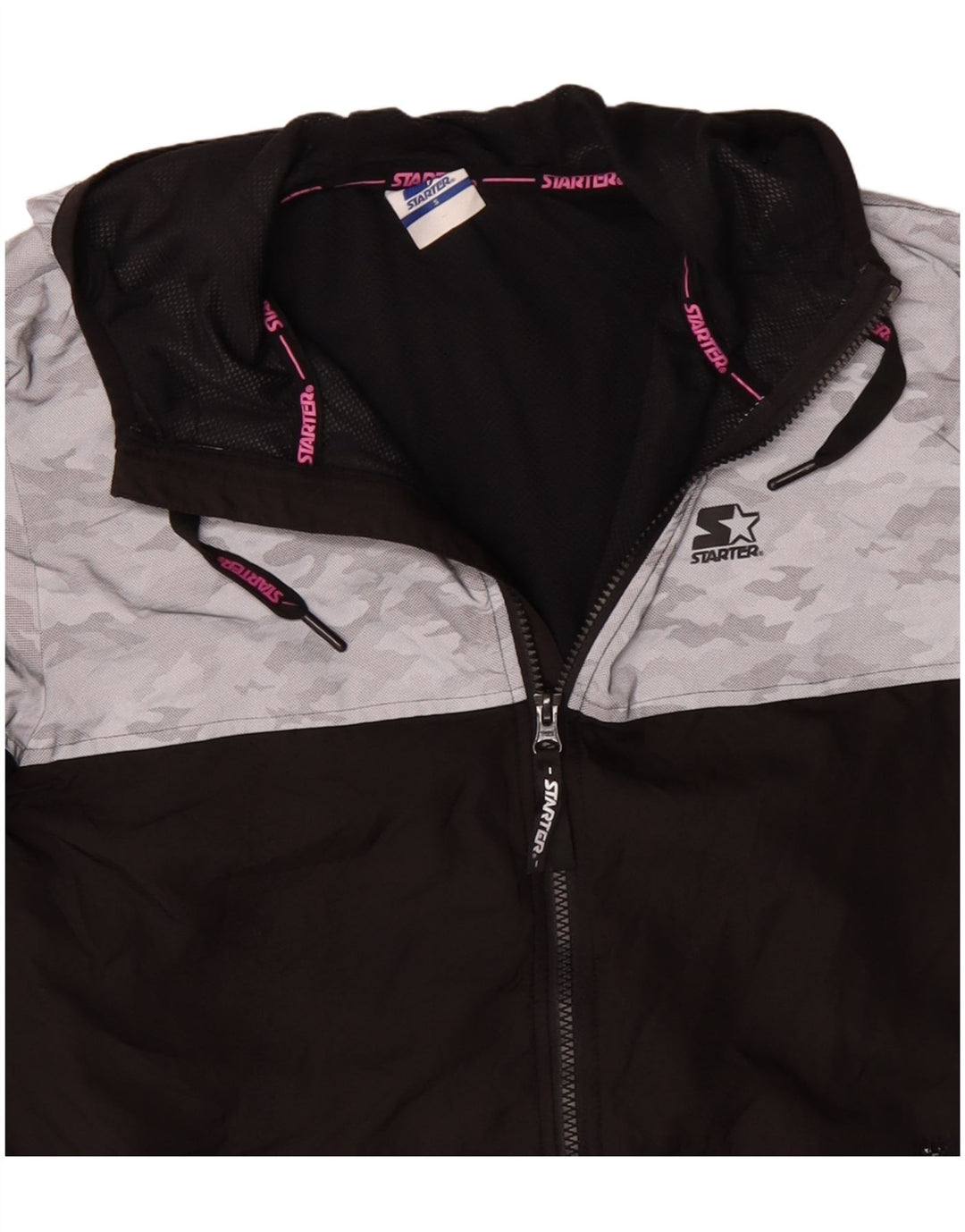 STARTER Dame grafisk hætte regnjakke UK 10 Small Black Camouflage