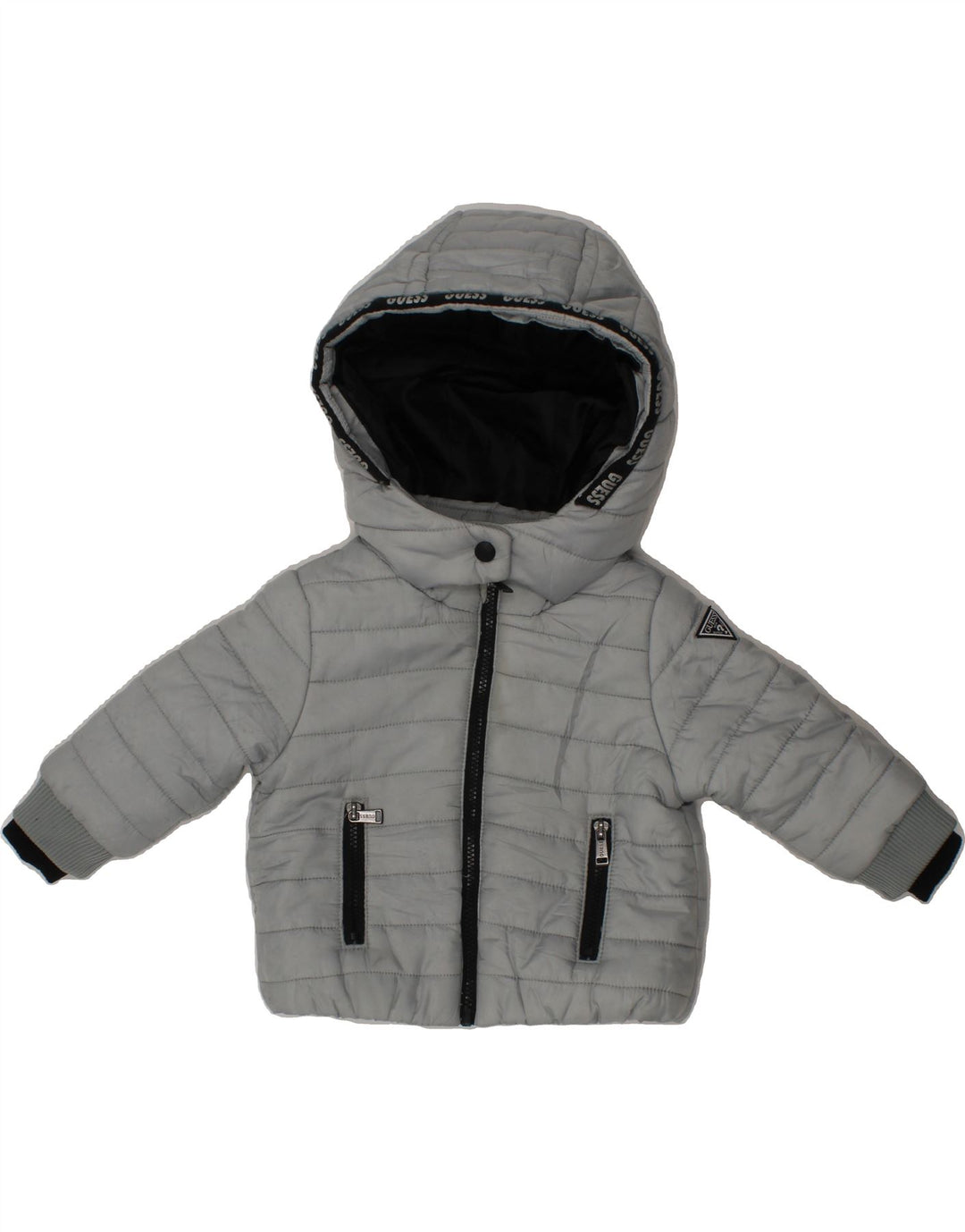 GUESS Baby Boys Hooded Padded Jacket 3-6 Months Grey Polyester Vintage Guess and Second-Hand Guess from Messina Hembry 